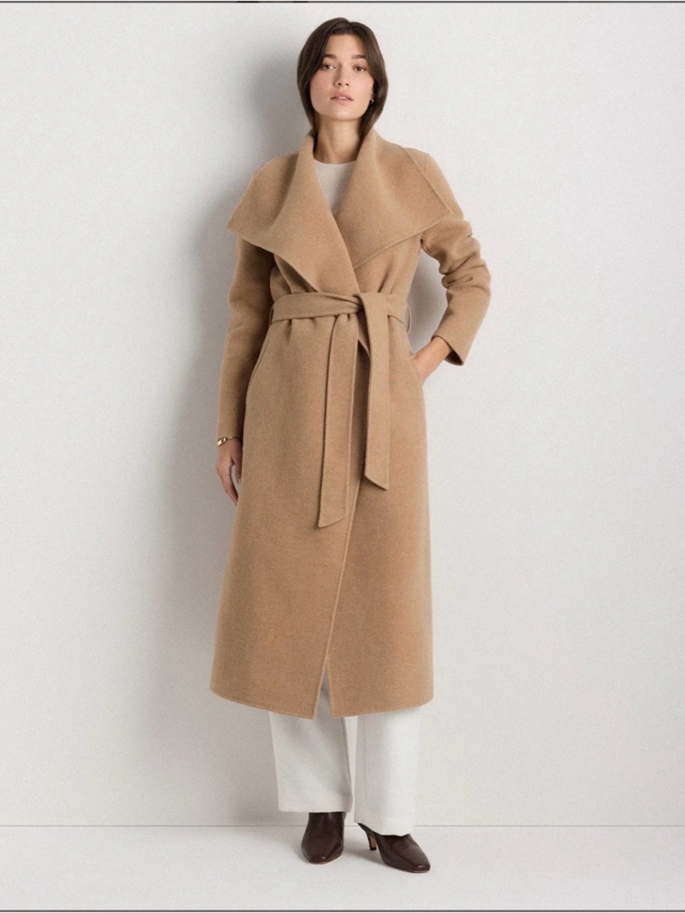 Quince Double-Faced Merino Wool Draped Collar Wrap Coat Caramel Medium NWT